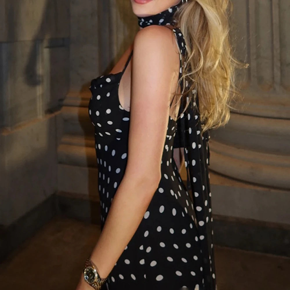 Polka Dot Long Dress Summer with scarf