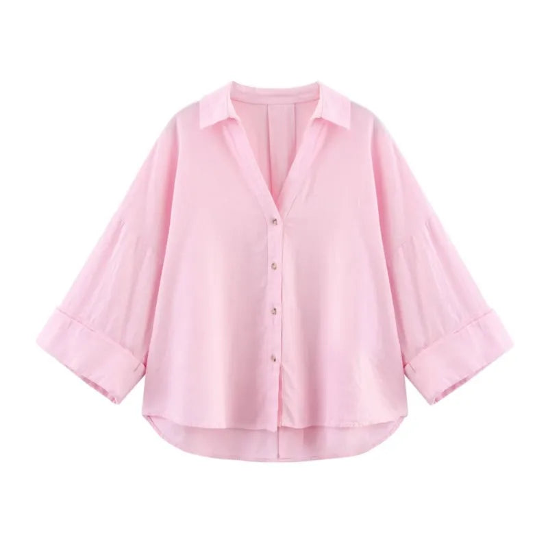 Asymmetric Hem Button Women's Shirts