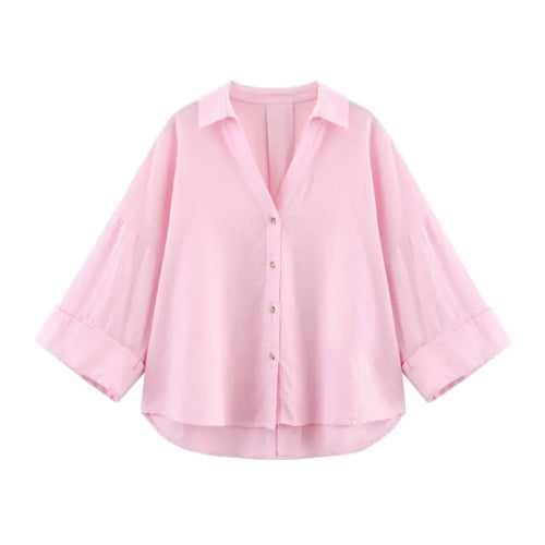 Asymmetric Hem Button Women's Shirts