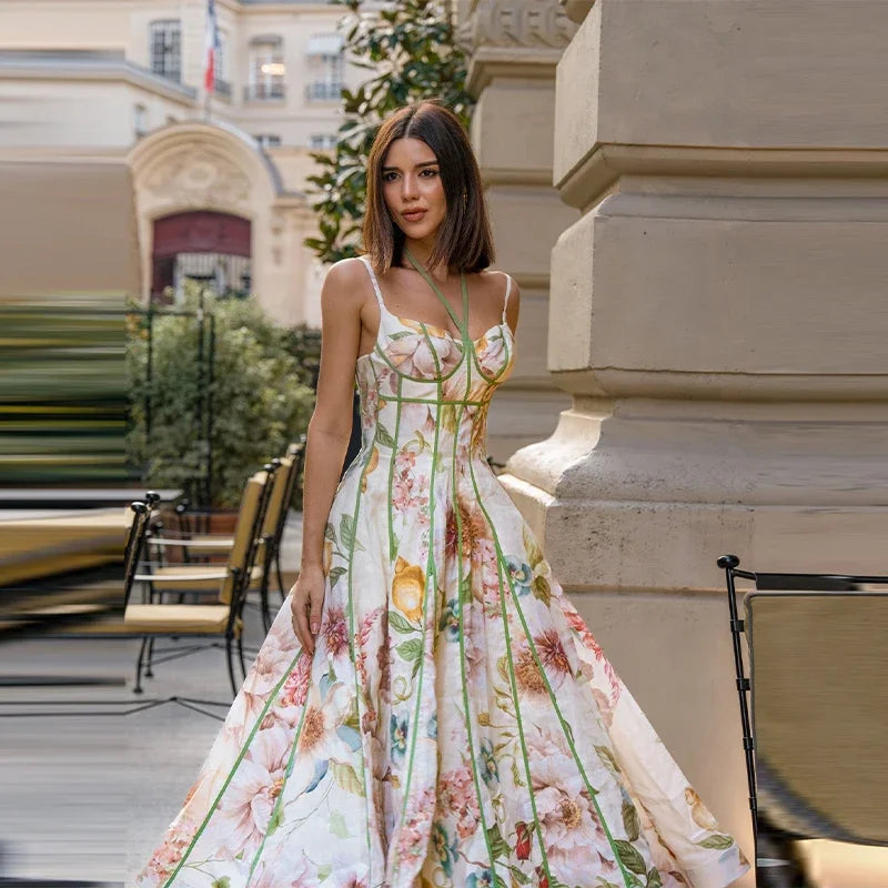 Floral Printed Sleeveless Halter Neck Maxi Dress