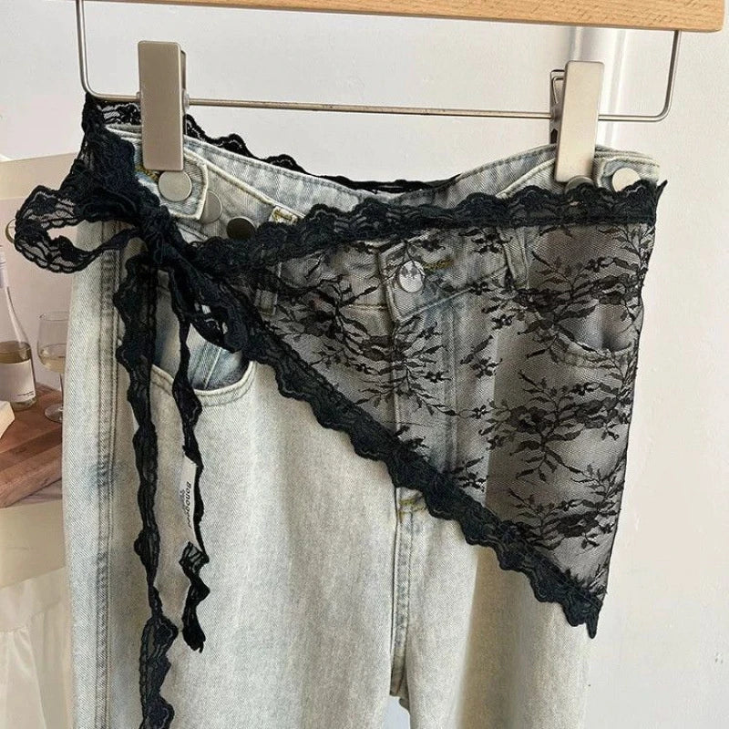 Lace Trim Triangle Half Skirt For Women