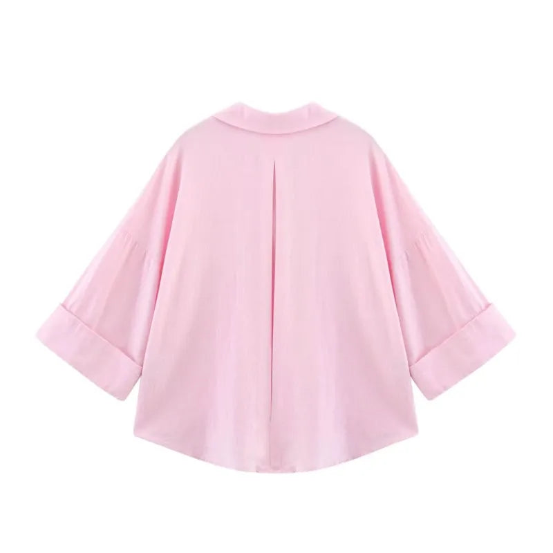 Asymmetric Hem Button Women's Shirts