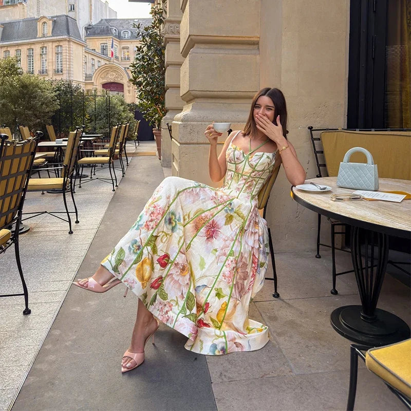Floral Printed Sleeveless Halter Neck Maxi Dress