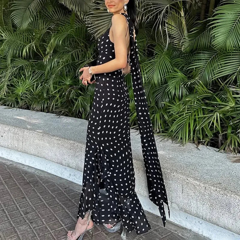 Polka Dot Long Dress Summer with scarf
