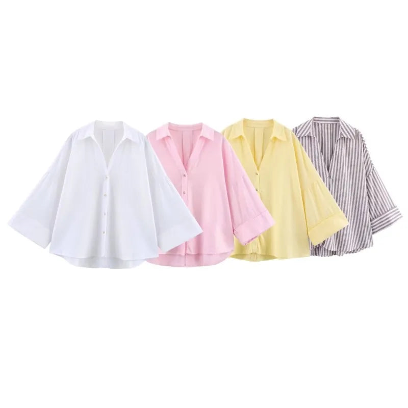 Asymmetric Hem Button Women's Shirts