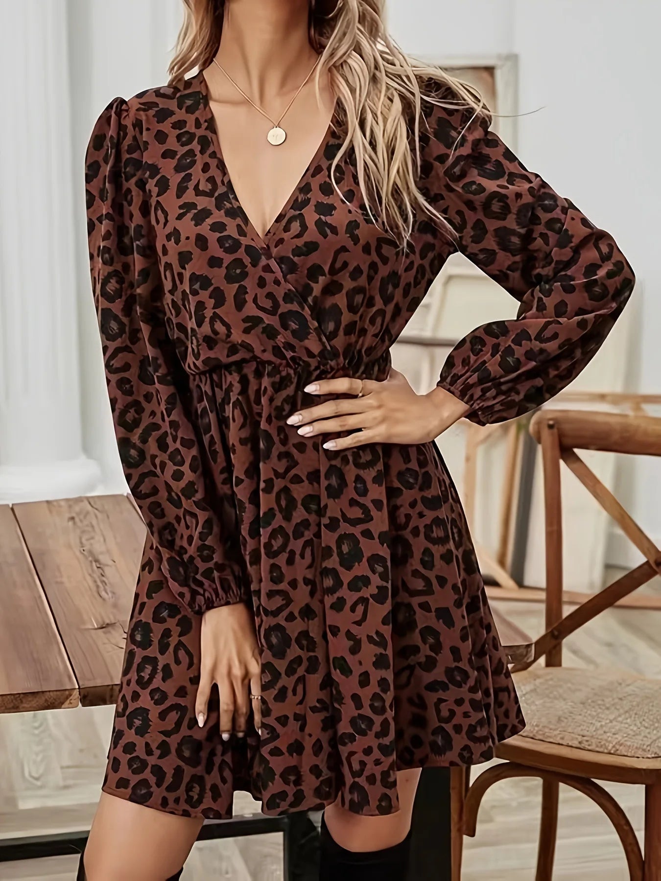 Leopard Printed Autumn Mini Dress