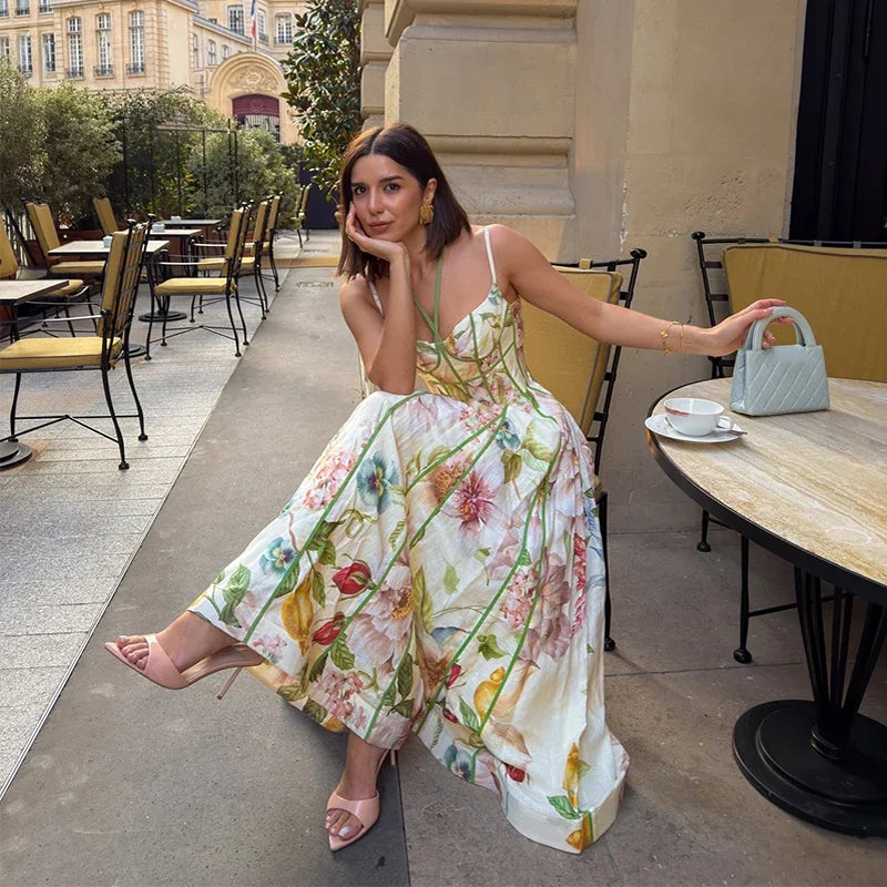 Floral Printed Sleeveless Halter Neck Maxi Dress