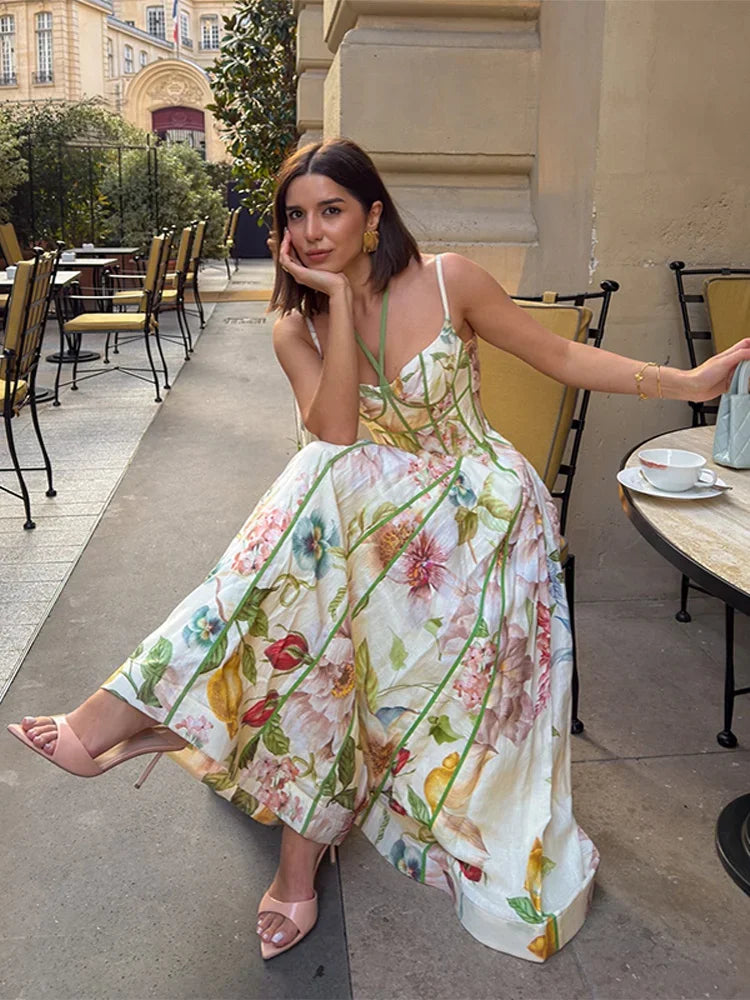 Floral Printed Sleeveless Halter Neck Maxi Dress