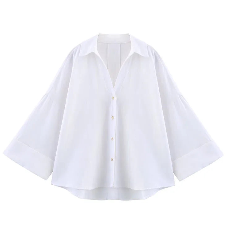 Asymmetric Hem Button Women's Shirts