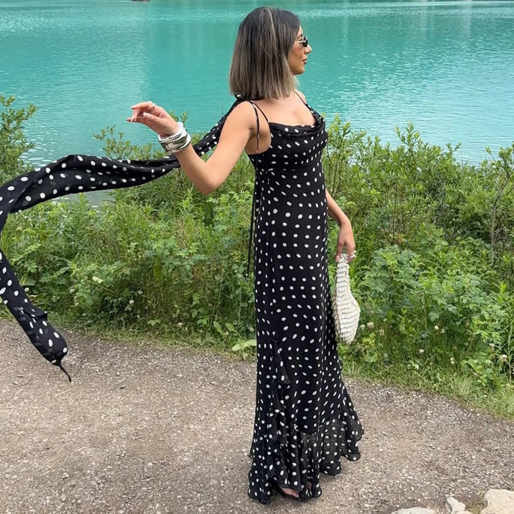 Polka Dot Long Dress Summer with scarf