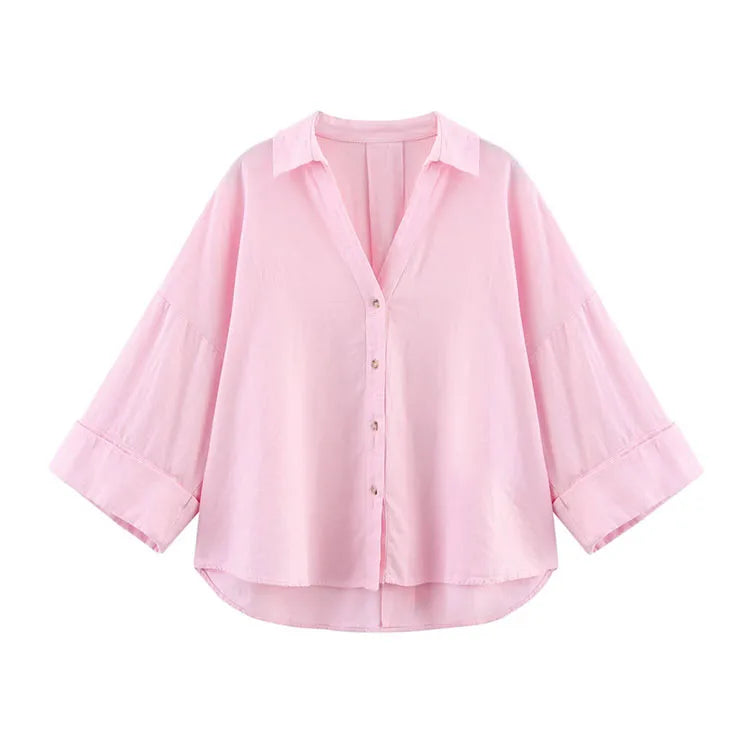 Asymmetric Hem Button Women's Shirts